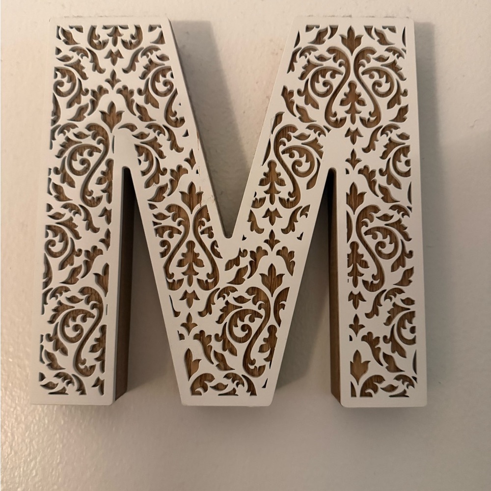 Decorative Letter M Wall Art in White and Brown - Unbranded